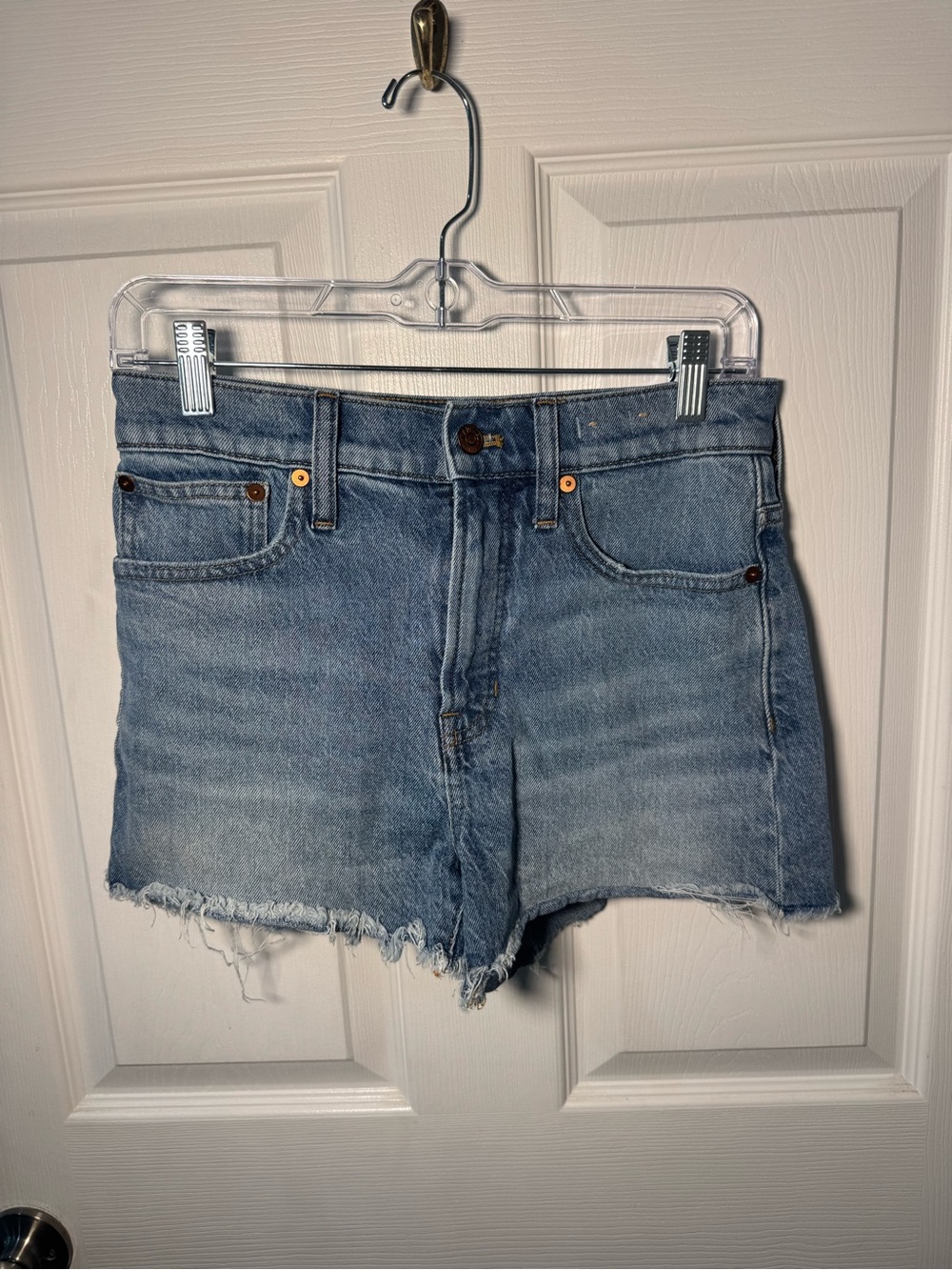 Madewell Light Blue High-Rise Frayed Denim Shorts